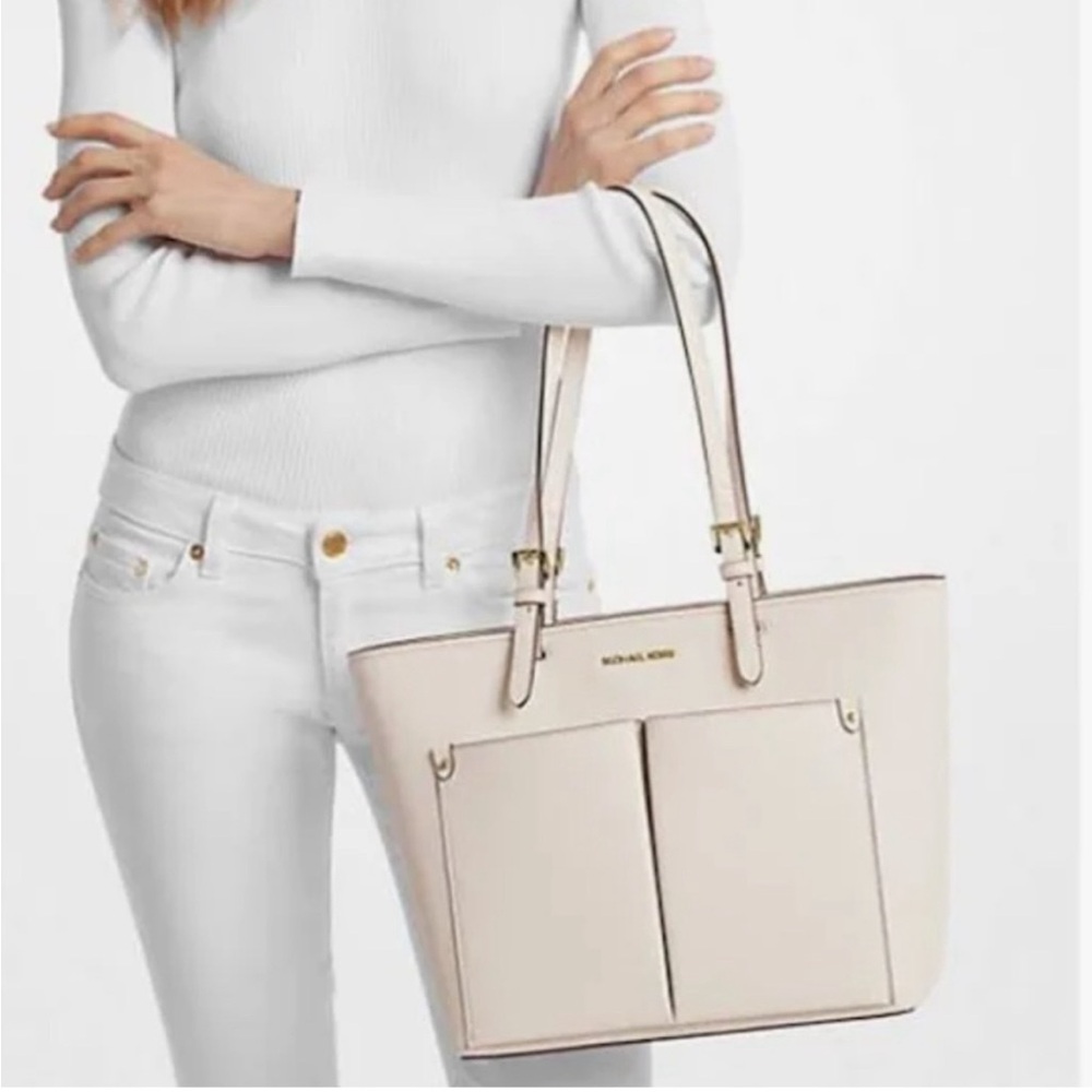Michael Kors medium Jet Set travel tote. Double pocket Optic White $498